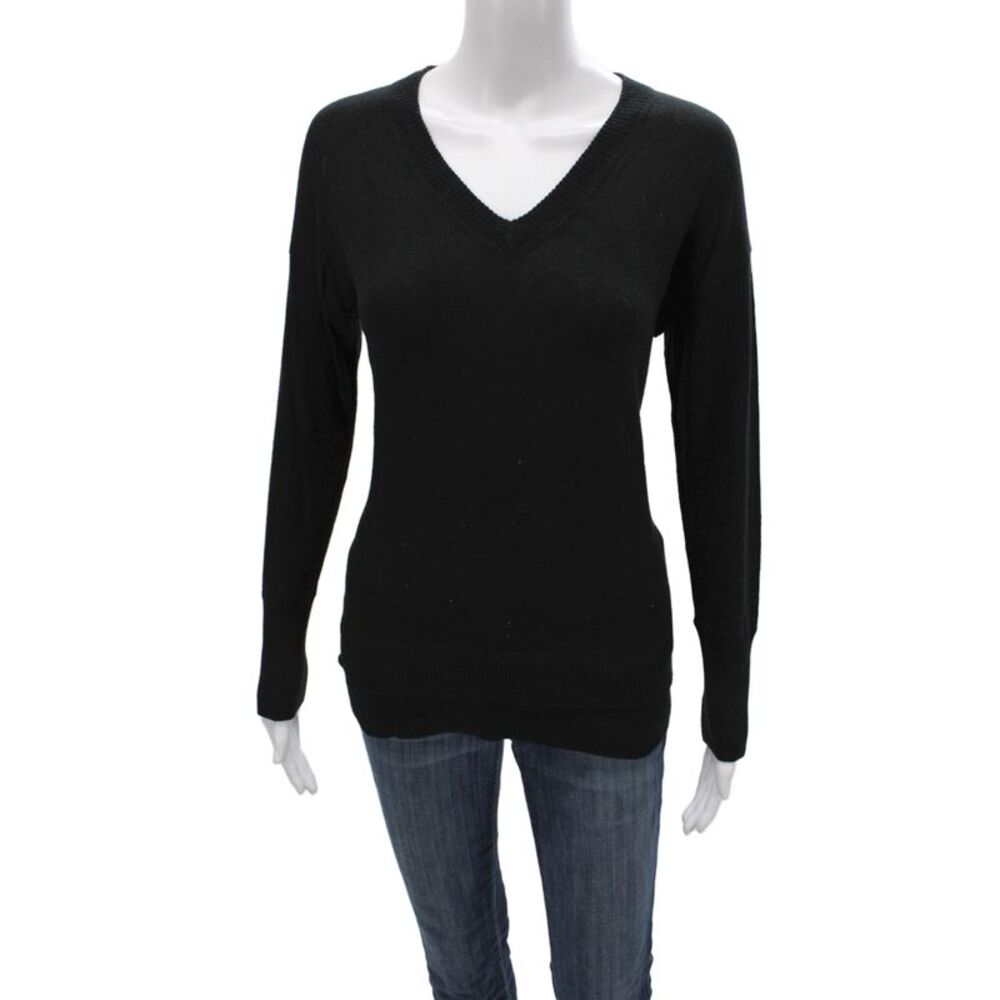 Metric Knits Women Black V-Neck Long Sleeve Pullover Sweater Size S